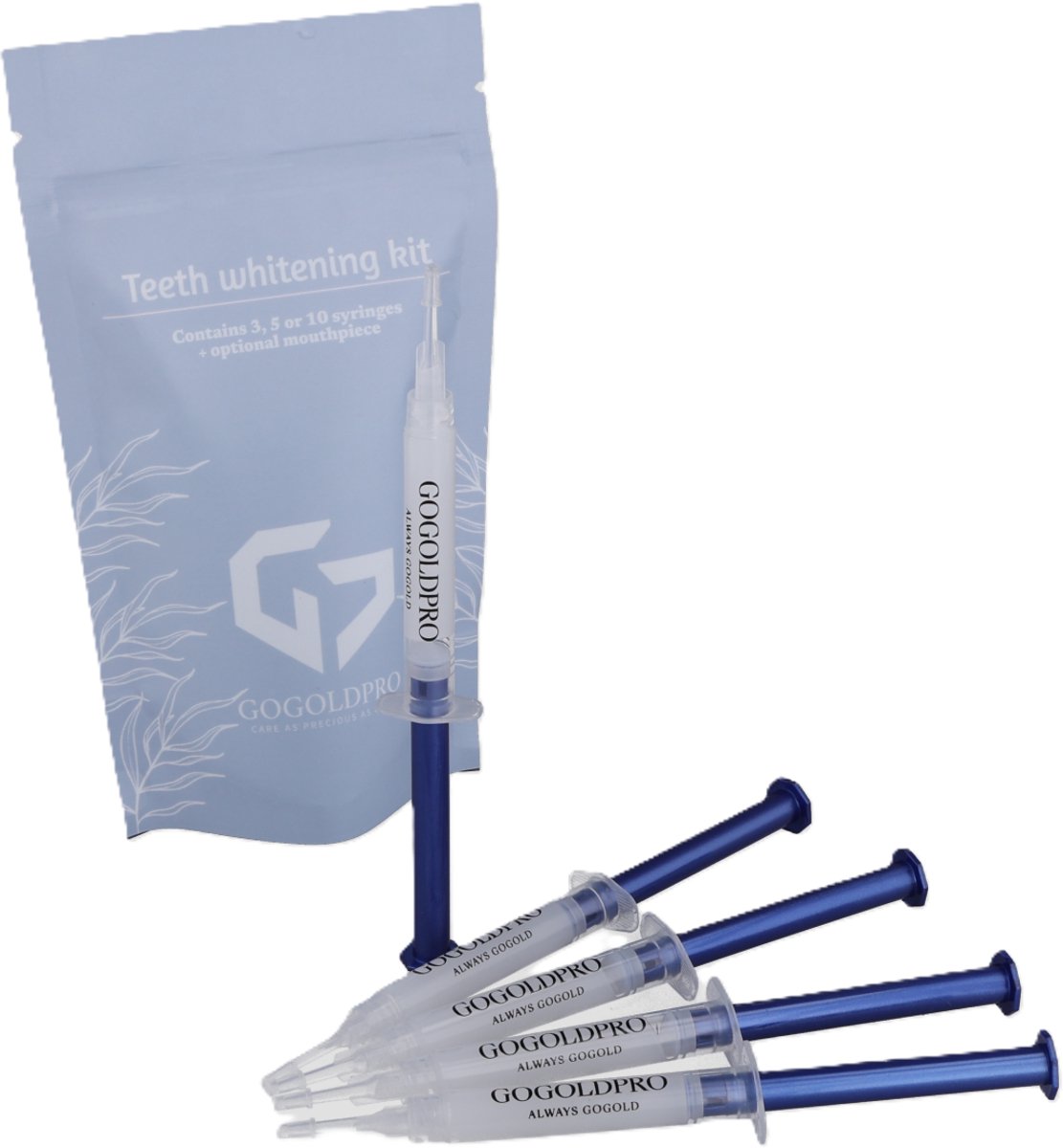 GoGoldPro Refill Set - 5 Gelspuiten - Peroxide Vrij - Stralend Witte Tanden - 3D LED - Snel Resultaat - Tandenbleek.