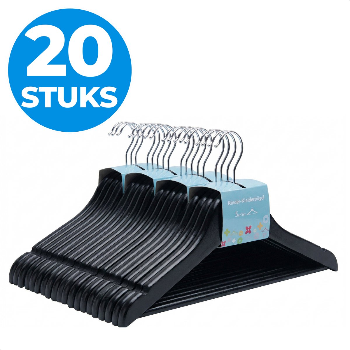 ACAZA Kledinghangers - Kleerhangers - 20 Stuks - Kinder/Kinderen - 100% FSC-Gekeurd Duurzaam Hout - Zwart