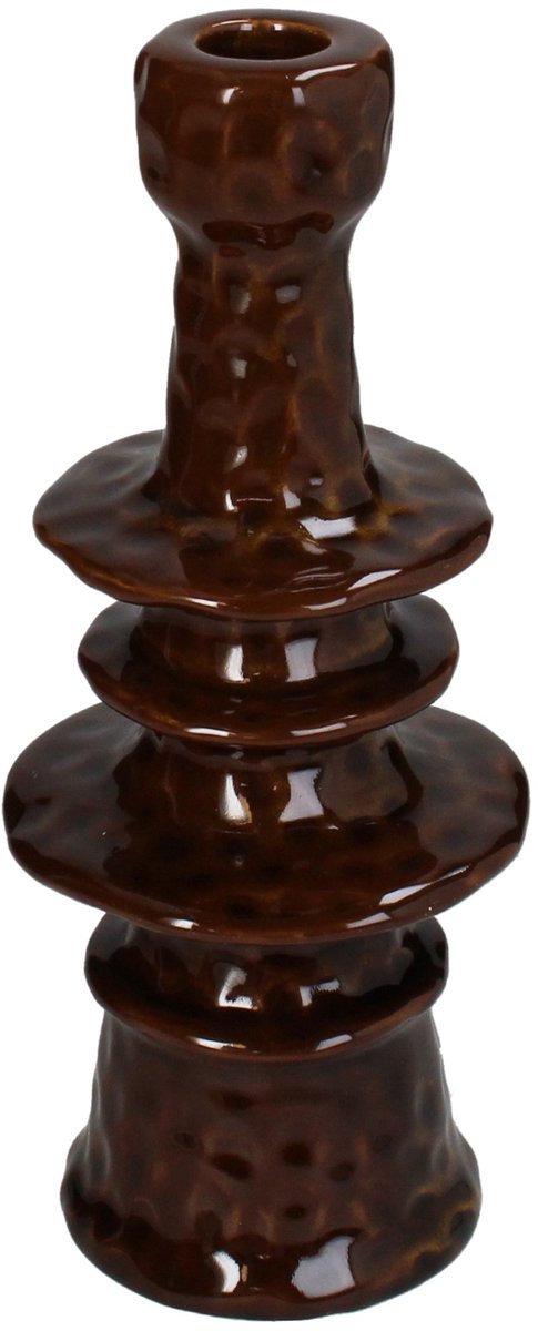 HD Collection Kandelaar Inya - Keramiek - Bruin - 9x22x9 cm (BxHxD) - Voor dinerkaars - Sfeervol Interieur