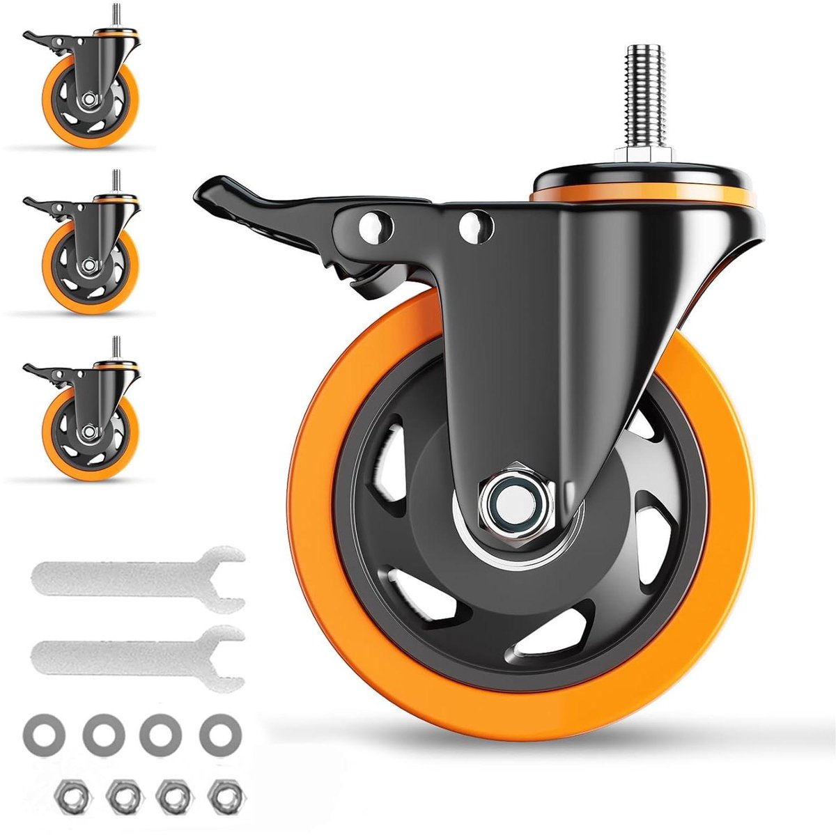 Zwenkwielen met rem - Vergrendelbare wielen - Industrieel transport - Dubbele vergrendeling - 76 cm - Zilver