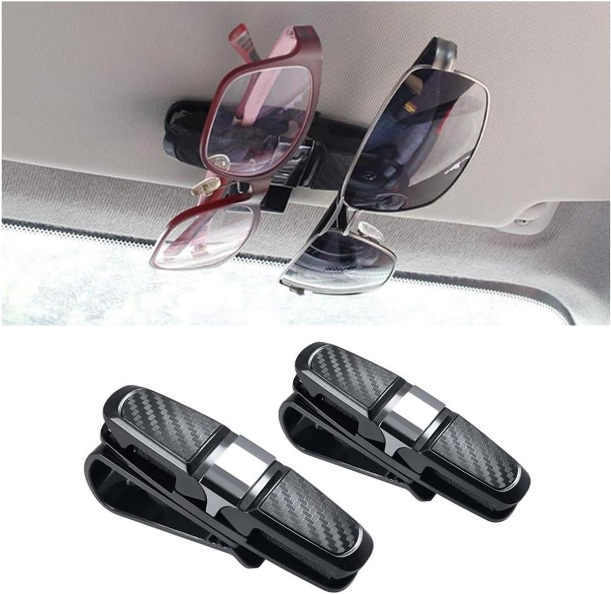 Brillenhouders Auto - Brillenclip Organizer - Veilig Bril Opbergen - 180 Graden Roteerbaar - 2 Stuks - Zilver
