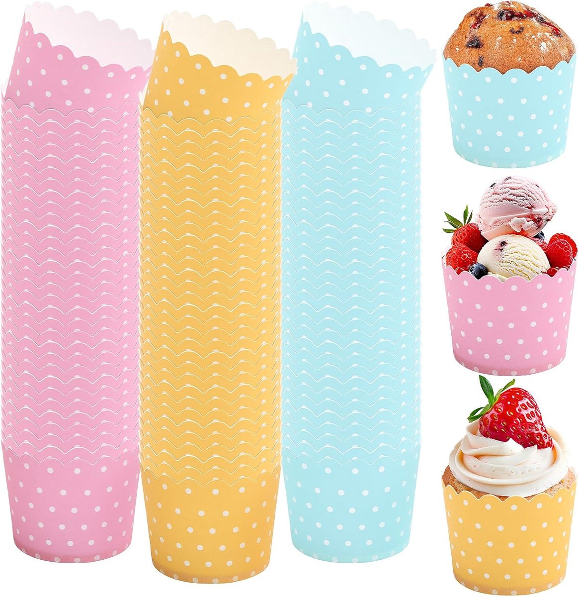 Cupcake vormpjes papier - Muffin vormpjes papier - Set van 165 - Roze, geel, bluaw - 6 cm - Geschikt voor Oven, Feesten en Desserts - van Imperatoris