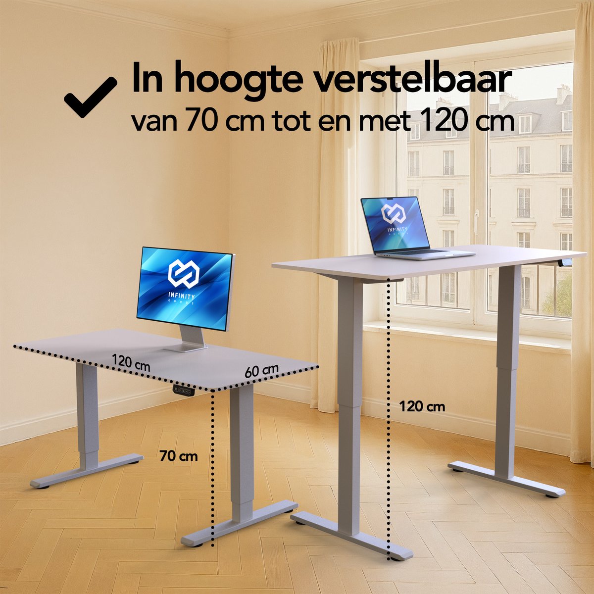 Infinity Goods Zit Sta Bureau - Elektrisch Verstelbaar In Hoogte - 120 x 60 CM - Geheugenfunctie - Wit thumbnail 8