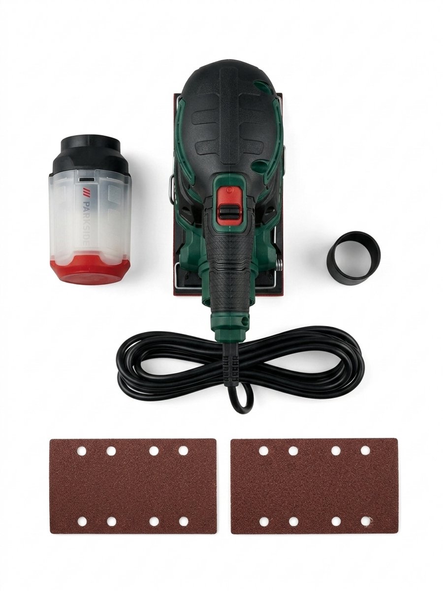 PARKSIDE® vlakschuurmachine - Vermogen: 270 W - Toerental: 7000/12000 tpm - Inclusief adapter voor externe stofafzuiging, 2 schuurbladen met klittenbandhechting (korrelgrootte 80 en 120) – foto 2
