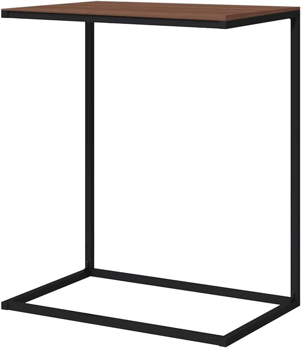 Bijzettafel C-vorm - Sidetable Hout - Extra Opbergruimte - Stevige Ijzeren Basis - 55x35x66 cm - Zwart
