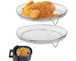 20.5cm Airfryer accessoires - Airfryer-rek - Airfryerrek - Rond Airfryer-grillrek - Bakrek - RVS grill-dehydratorrek - Rond stapelbaar rek - 2 stapelbare racks - 304 roestvrij staal grillrack - Geschikt voor Airfryer-bakken en koken