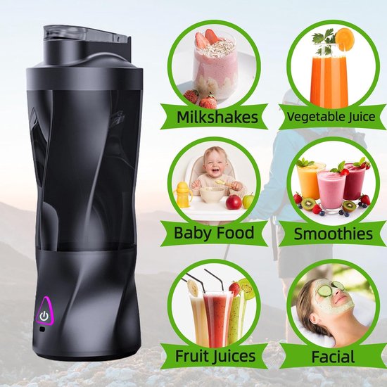 Draagbare blender: 360W krachtige motor, 6000mAh duurzame accu, 685 ml (23 oz) reisblender met anti-verstoppingsmes, BPA-vrij voor shakes en ijs crushen, vers fruitsap/smoothies, thuisgebruik 【Zwart】 — afbeelding 2