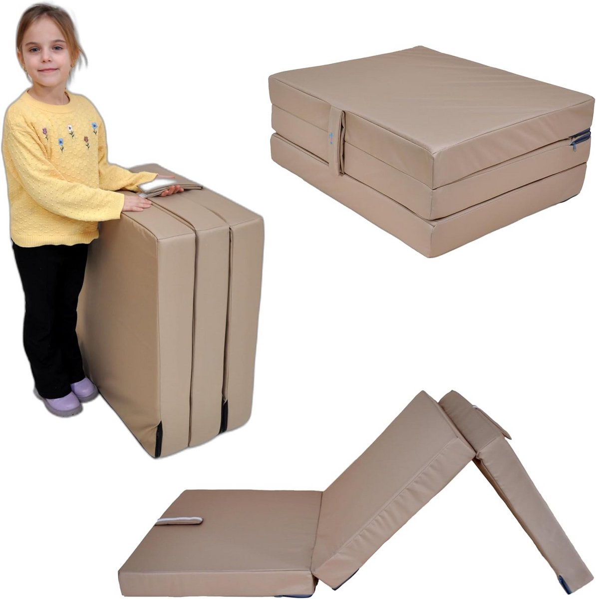 Vouwmatras - Opvouwbaar matras - Kamperen en reizen - Waterdichte bescherming - 200x80x10 cm - Beige
