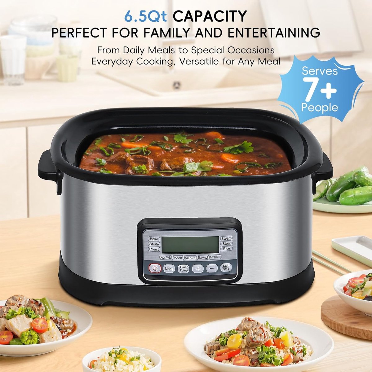 Programmeerbare Slowcooker 11-in-1 Multi-Cooker Elektrisch 6.5 Liter Antiaanbaklaag – foto 3