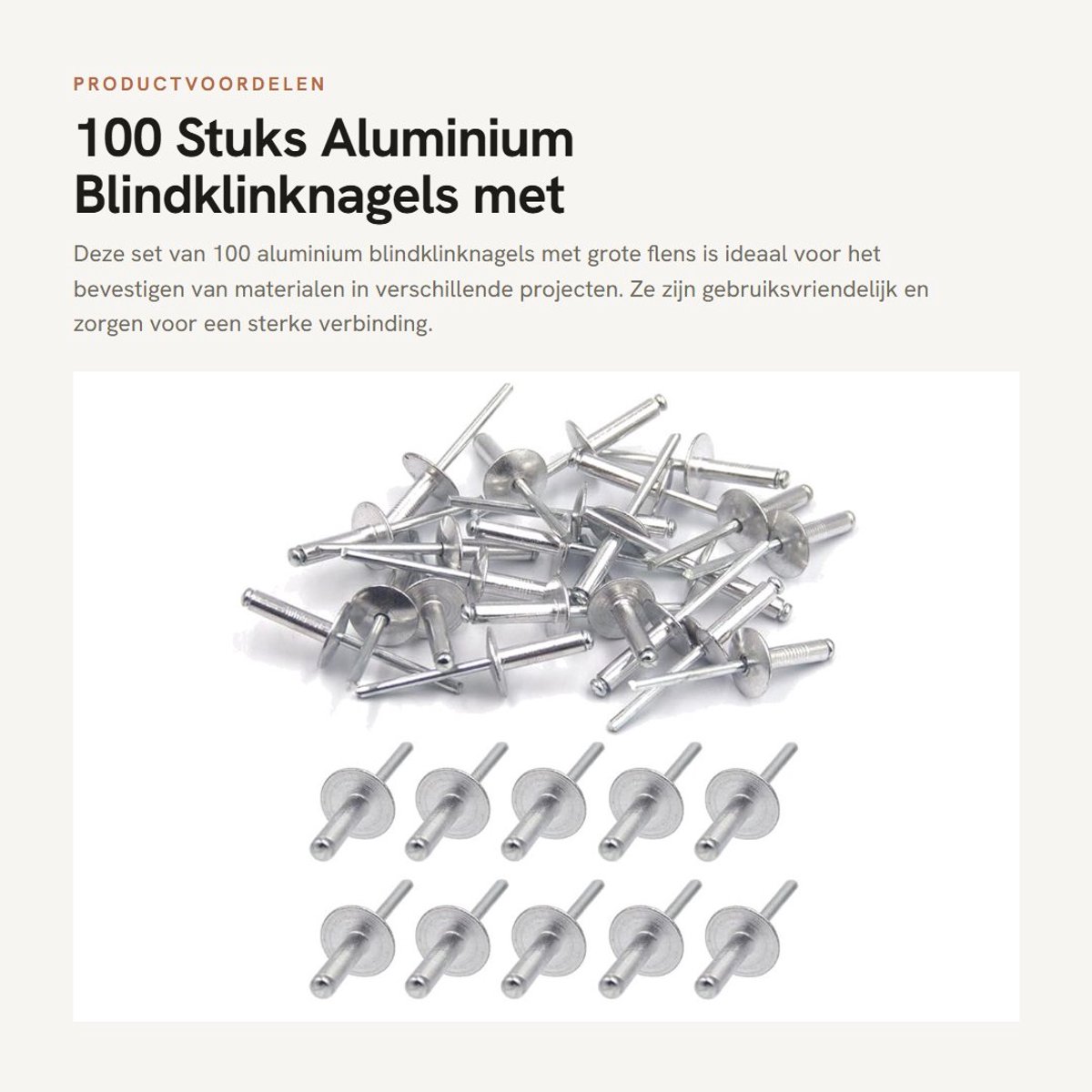 Dailygoods- Blindklinknagels 100 stuks - Aluminium Klinknagels - Metalen Bevestiging - Klinknageldoorn van Staal - Corrosiebestendig - Professioneel Gebruik - Popnagels