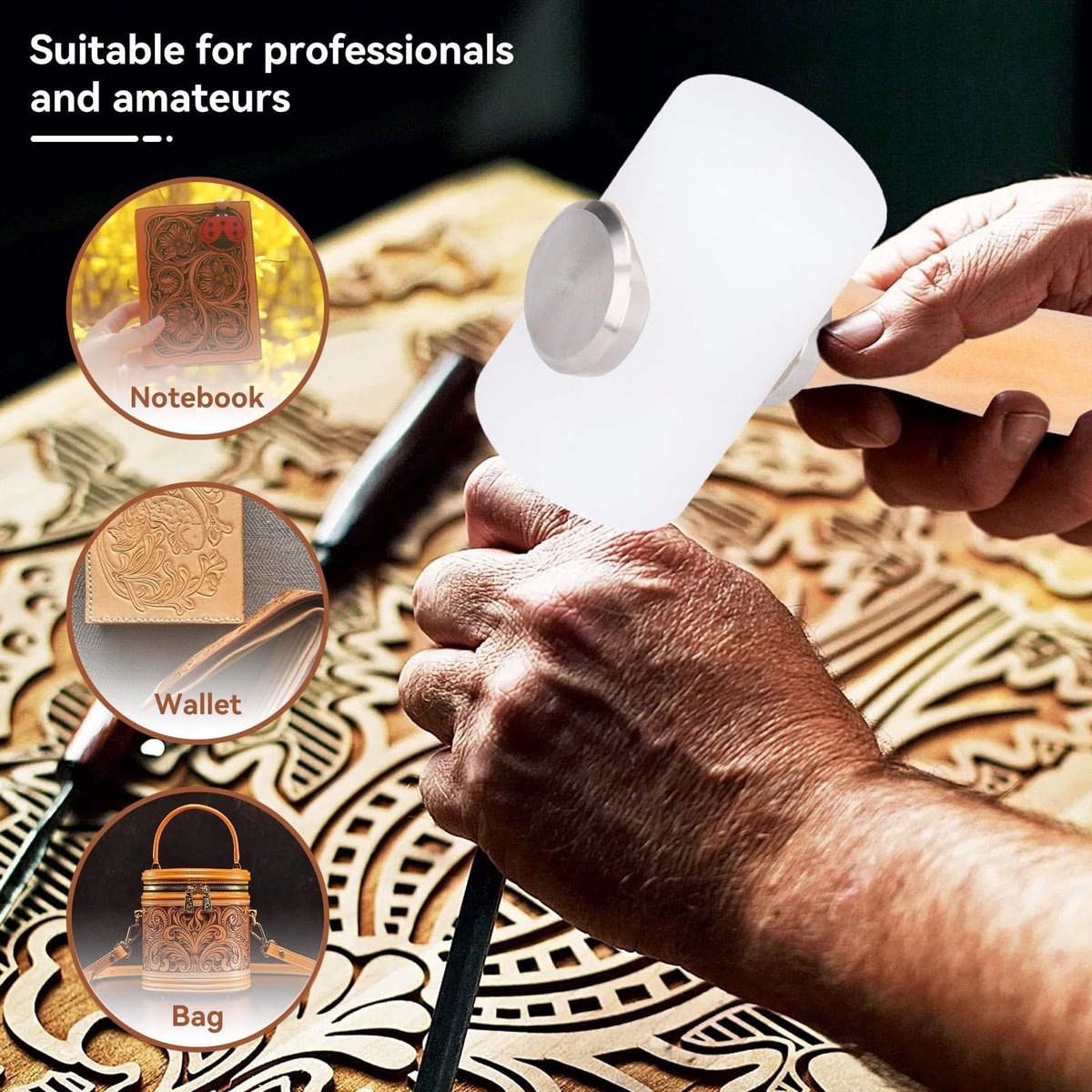 Dailygoods- Lederen Hamer T-kop - Nylon Mallet - Houten Handvat - DIY Gereedschap - Leren Ambachten - Comfortabele Grip - Leerhamer