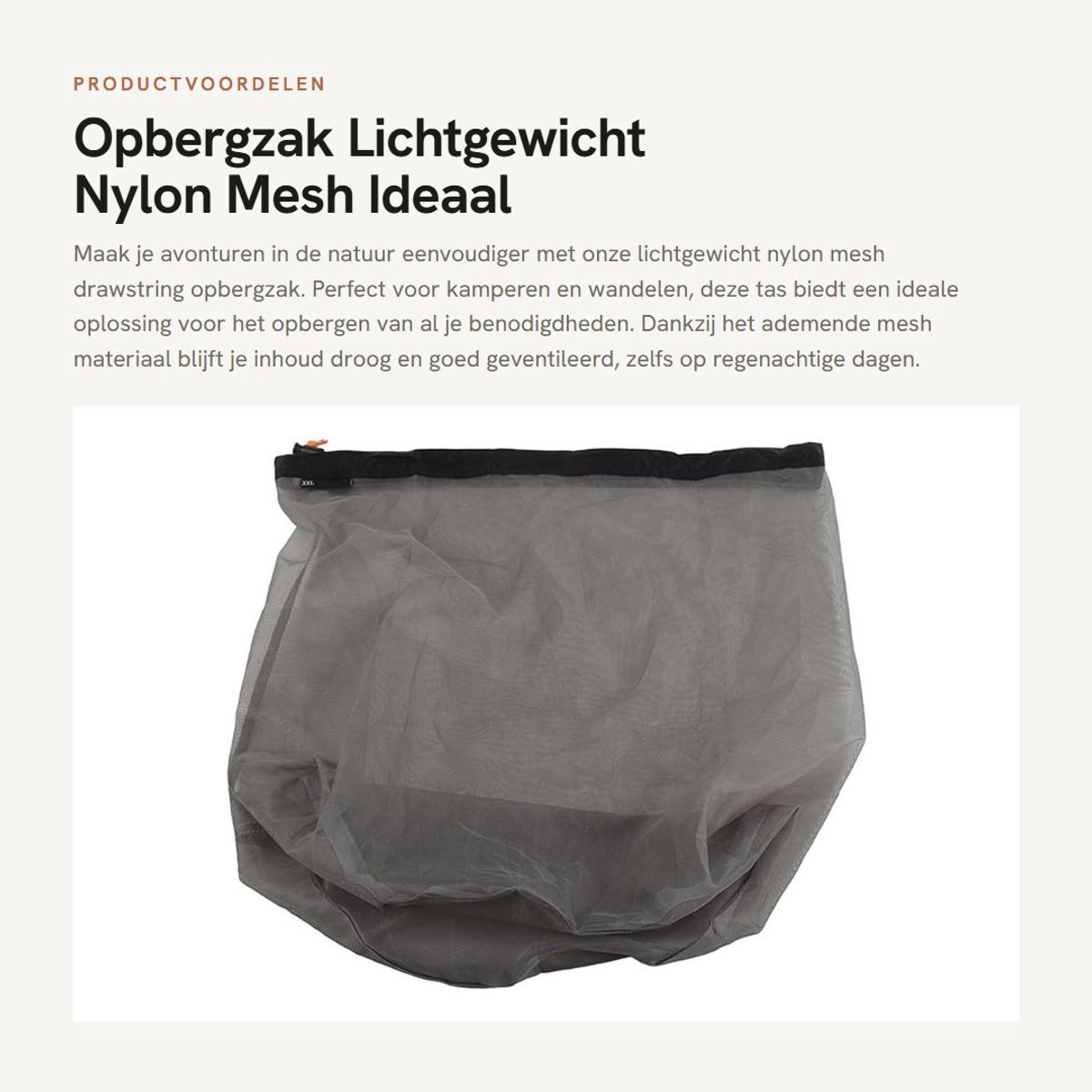 Dailygoods- Opbergzak Lichtgewicht - Nylon Mesh - Trekkoord - Duurzaam - Ideaal voor Kamperen - Gemakkelijk mee te nemen - Opbergtas