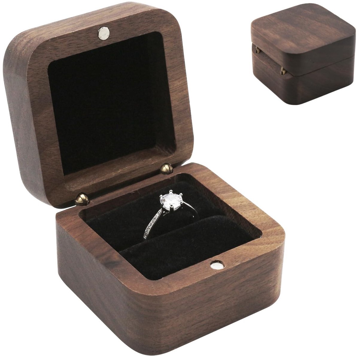 Dailygoods- Ringdoos Hout - Ringdoosje Aanzoek - Presentatiebox - Verlovingsring - Huwelijksring - Compacte Formaat - Juwelenbox
