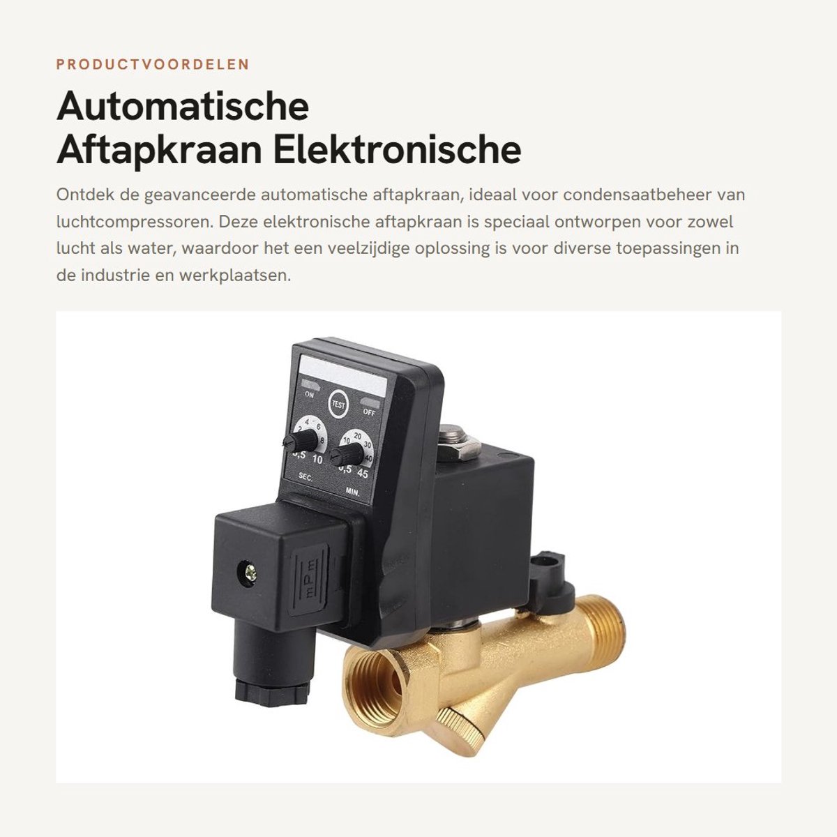 Dailygoods - Automatische Aftapkraan - Elektronische Aftapkraan - Voor Condensaatbeheer - Messing - G1/2 DN15 - Voor Luchtcompressor - 230V