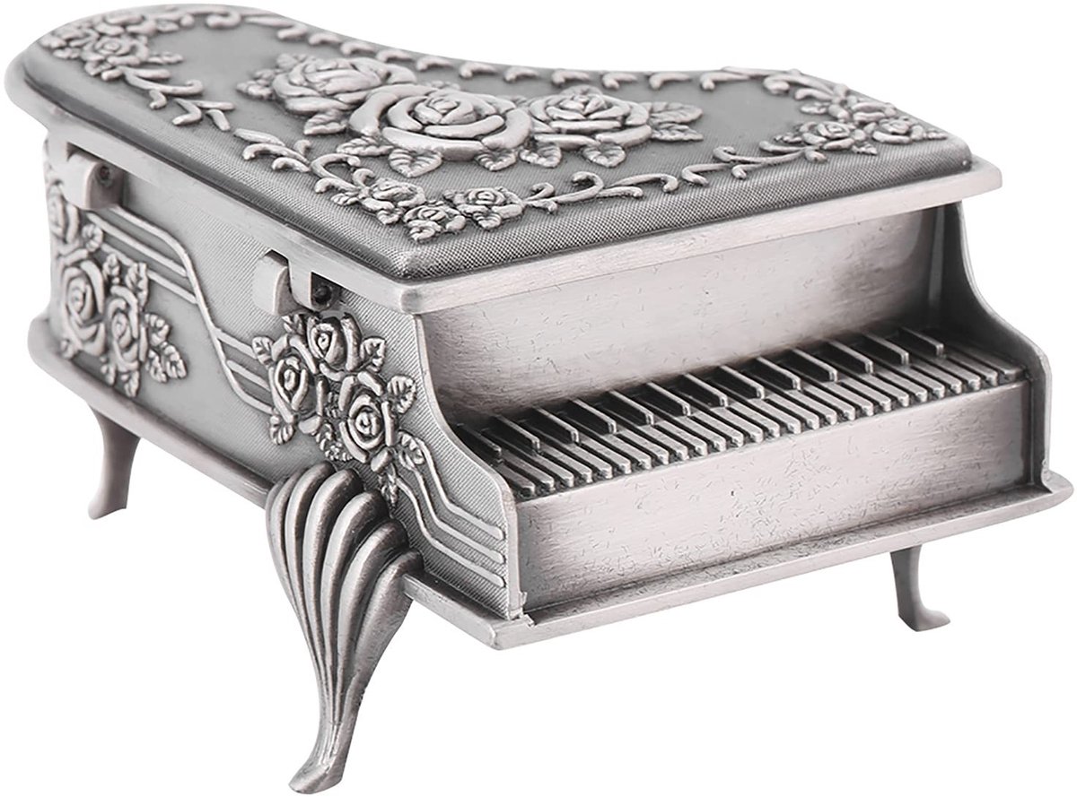 Dailygoods- Sieradenopbergdoos Compact - Zinklegering - Piano-vorm - Oorbellen/Kettingen - Lichtgewicht - 9x6.5x5cm - Sieradenbox