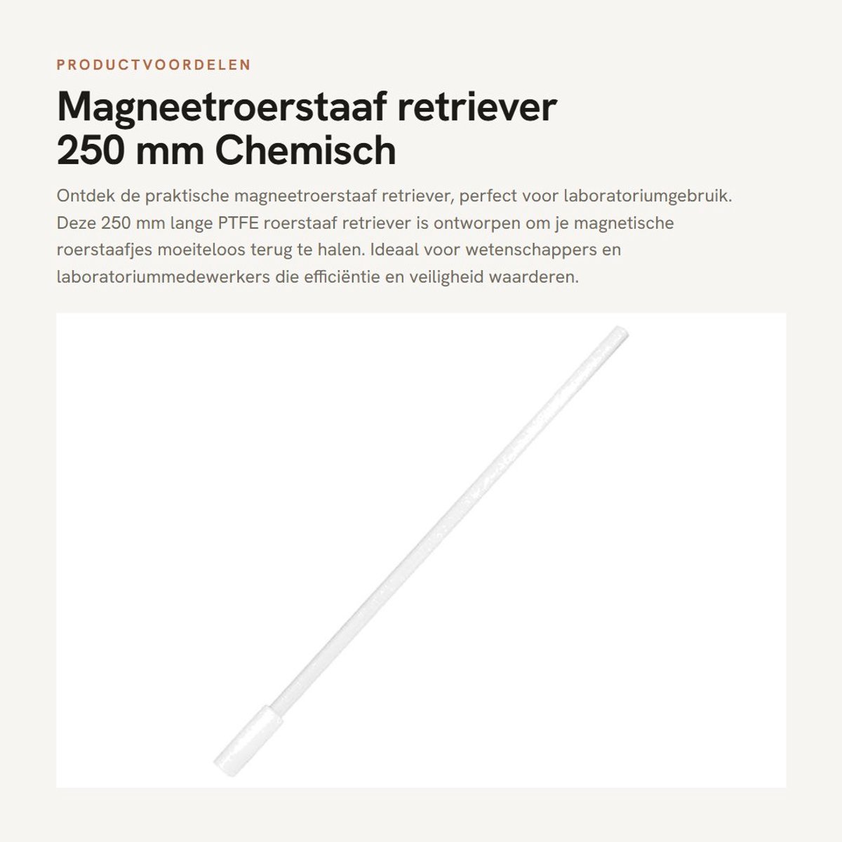 Dailygoods- Roerstaaf Retriever 250 mm - Magnetische Stang - PTFE - Chemisch Bestendig - Niet Giftig - Voor Laboratorium Gebruik - Magneetstang