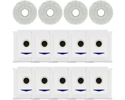 Dailygoods- Accessoireset 14-delig - Stofzuigerzakken 10 stuks - Reinigingsdoeken 4 stuks - Geschikt voor Ecovacs Deebot T30 Omni/T30 Pro Omni - Herbruikbaar en wasbaar - Uitstekende waterabsorptie - Stofzuigeraccessoires