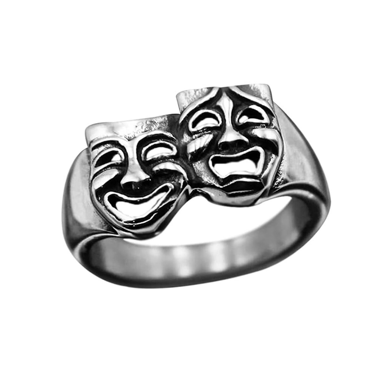 Dailygoods- Theater Masker Statement Ring - Komedie/Tragedie - Verstelbare Band - Duurzame Legering - Unieke Geschenken - Gedetailleerd Ontwerp