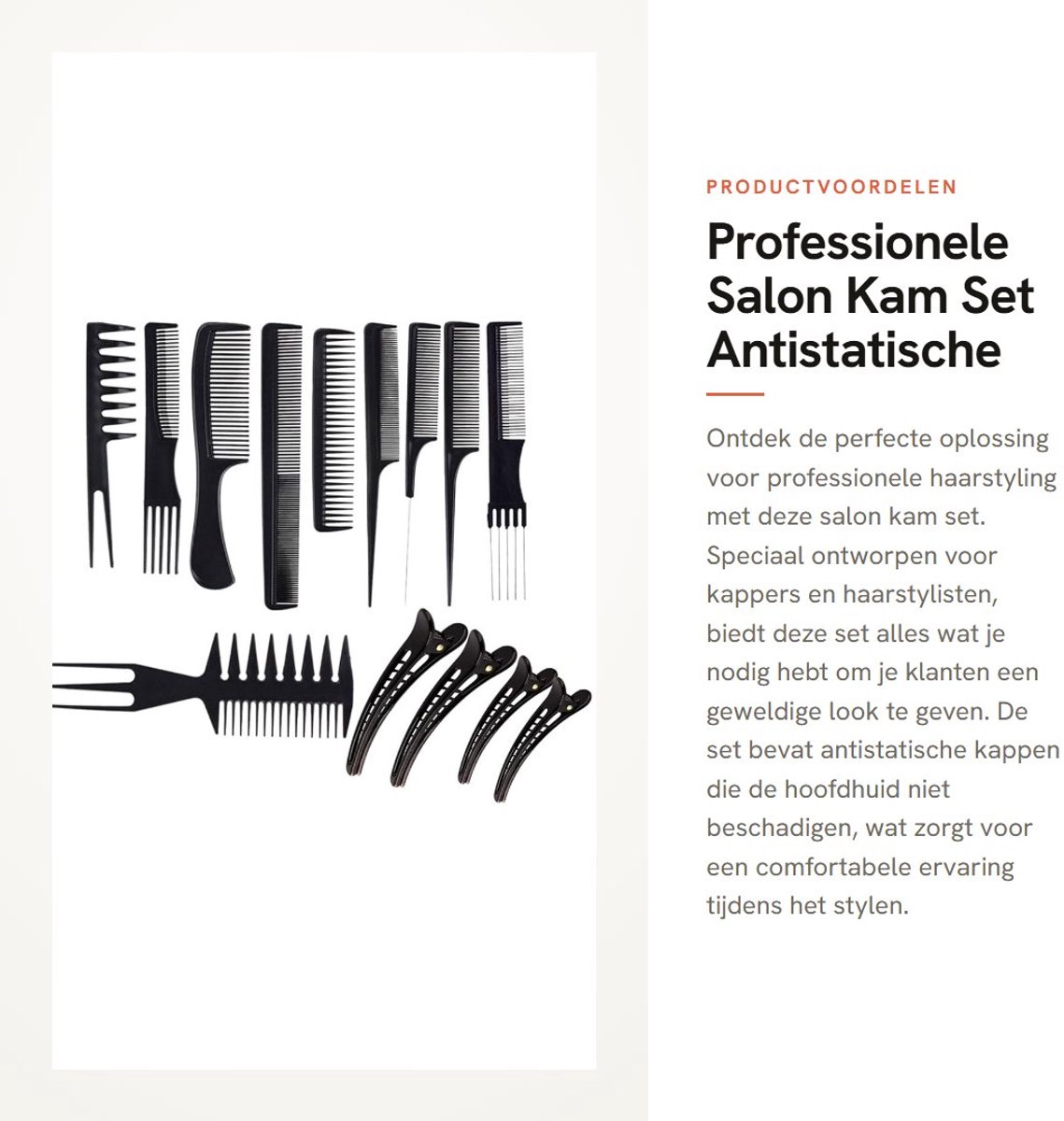 Dailygoods - Professionele Salon Kam Set - Antistatische Haar Kammen - Inclusief Haarclips - Zwart - Voor Kappers en Stylisten - Ideaal voor Haarstyling