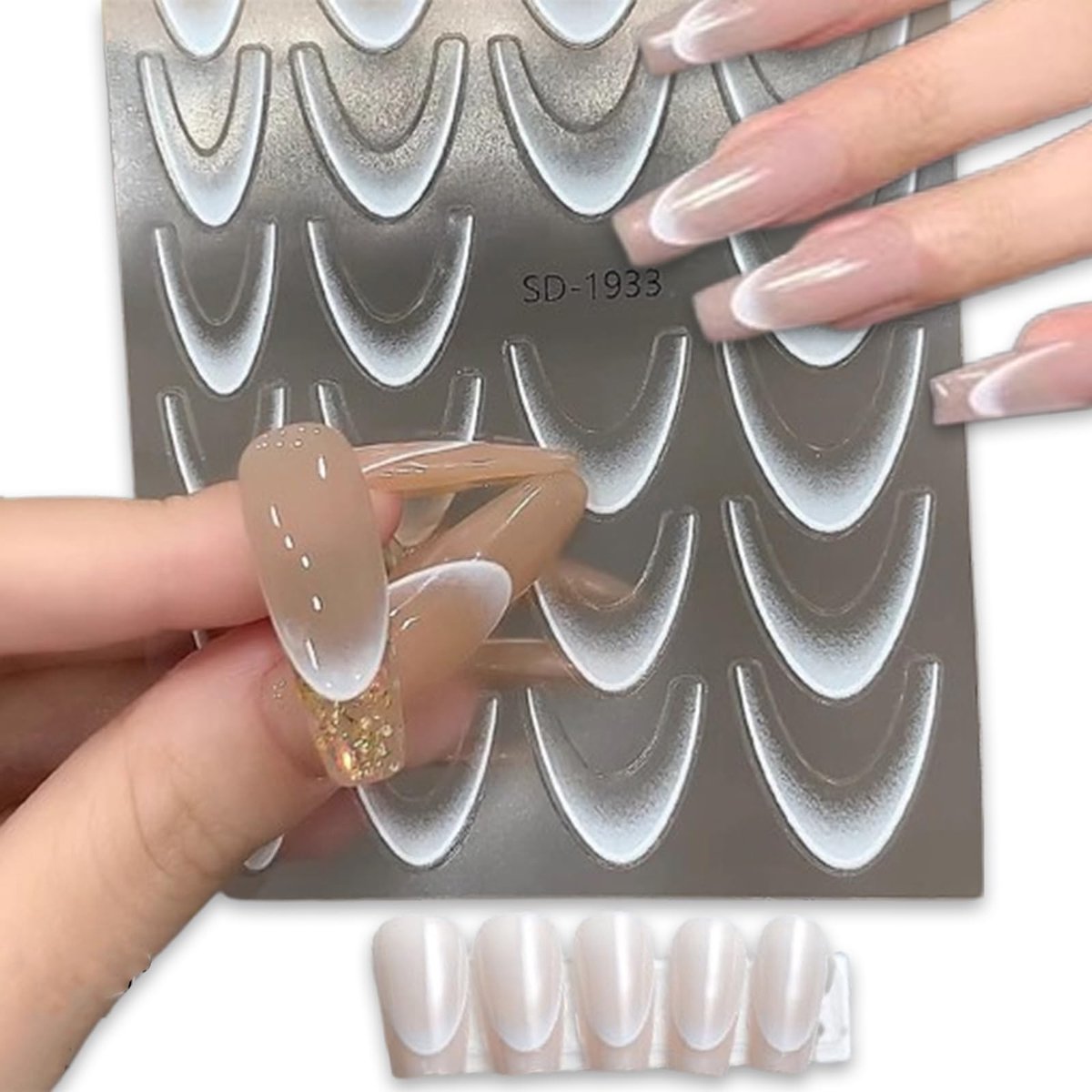Dailygoods- Nailstickers hoogwaardige afwerking - Franse nagelstickers - elegante designs - nagelkunst met kleurverloop - zelfklevend - set van 2