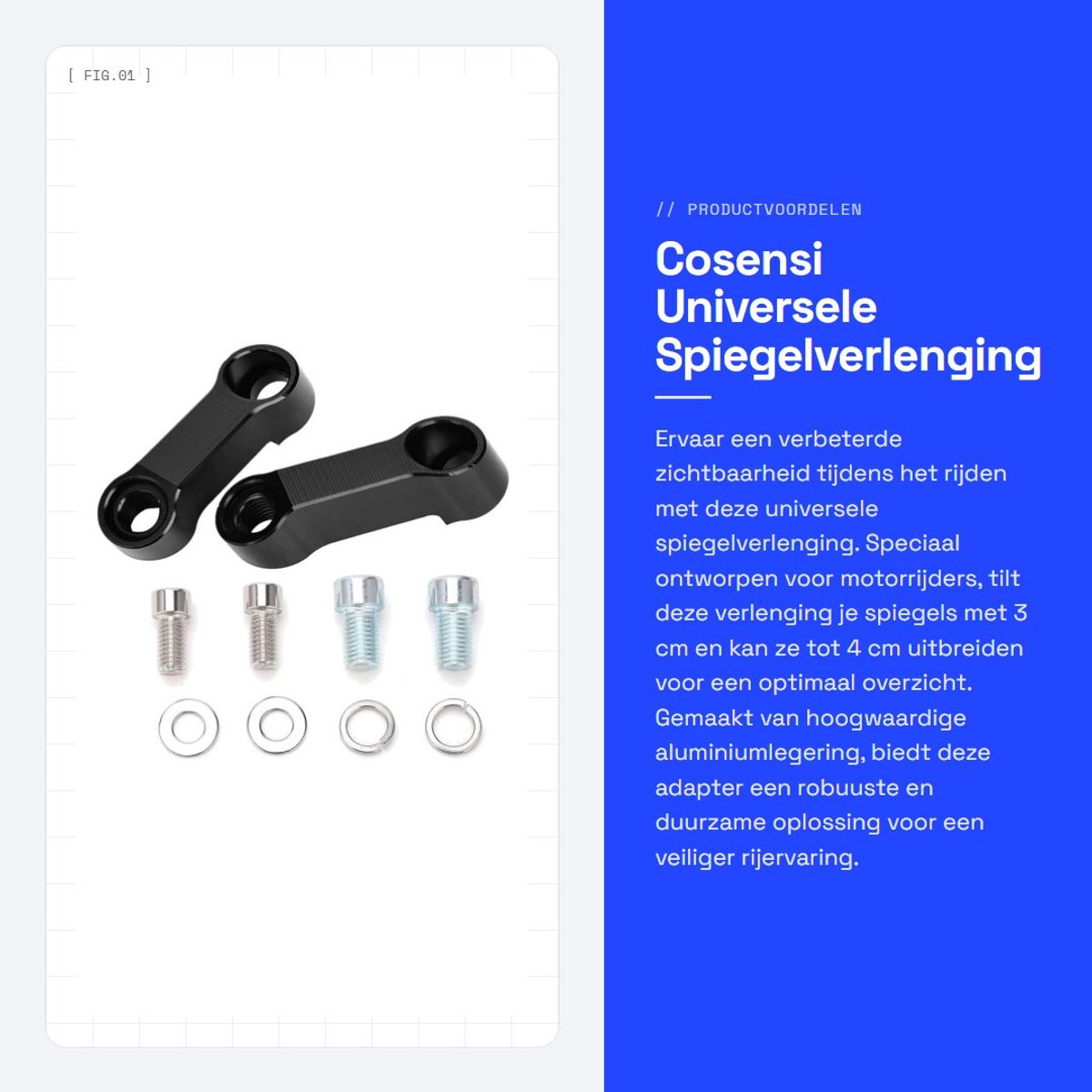 Dailygoods - Universele Spiegelverlenging - Verstelbare Riser Mount - Verhoogt Zichtbaarheid - Aluminium - Voor Motorrijders - Geschikt voor Diverse M...