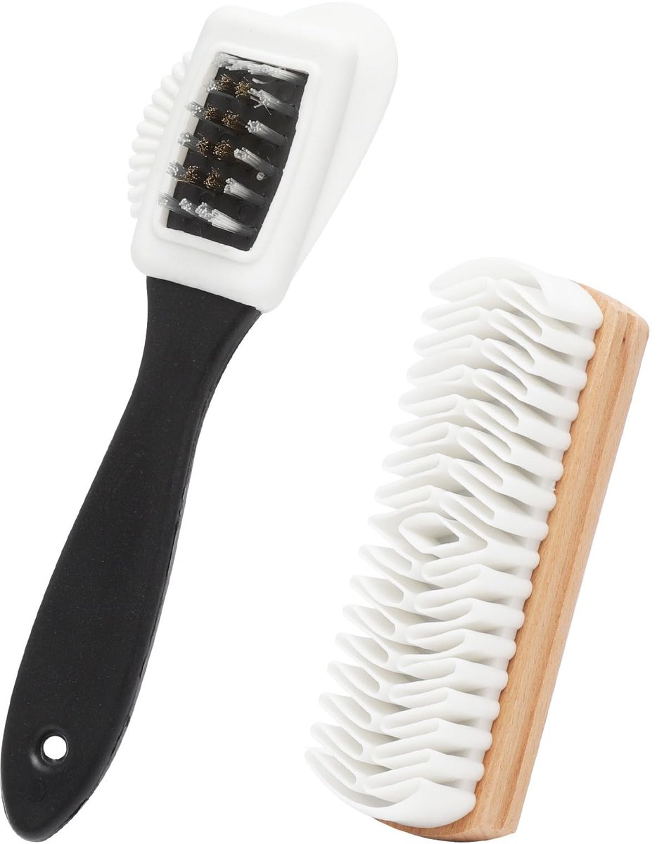 Dailygoods- Schoenborstel Set - Suède/Nubuck Verzorging - Uitpoetsborstel - Gumborstel - Beukenhouten Handvat - 2-delige Set - Schoenreinigingsset