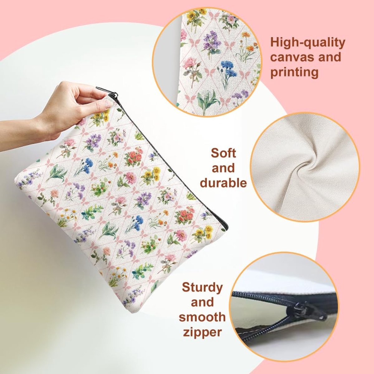 Dailygoods- Make-uptassen 4 Stuks - Bloementassen - Reis-toilettas voor Vrouwen - Zeildoek - Ritssluiting - 15 x 23 cm