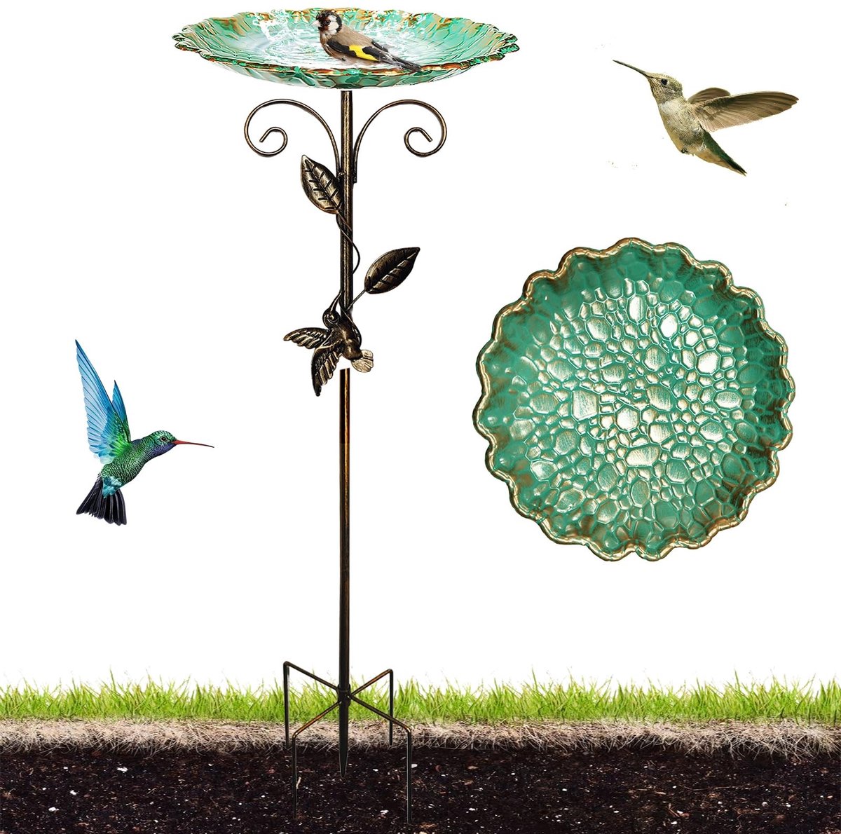 Dailygoods- Vogelbad - Staand - Metalen Vogelbak - Vintage - Winterbestendig - Duurzaam - Stabiele Basis - Vogelvoederbak
