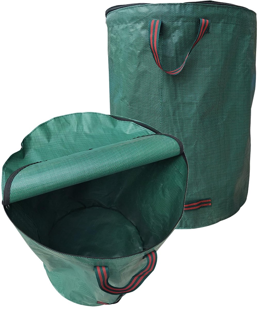 Dailygoods- Tuinafvalzakken 120 Liter - Waterdichte Tuinzakken - Opvouwbare Gartenzakken - Herbruikbare Laubzakken - 2 Stuks - Met Deksel/Ritssluiting - 4 Stevige Handvatten
