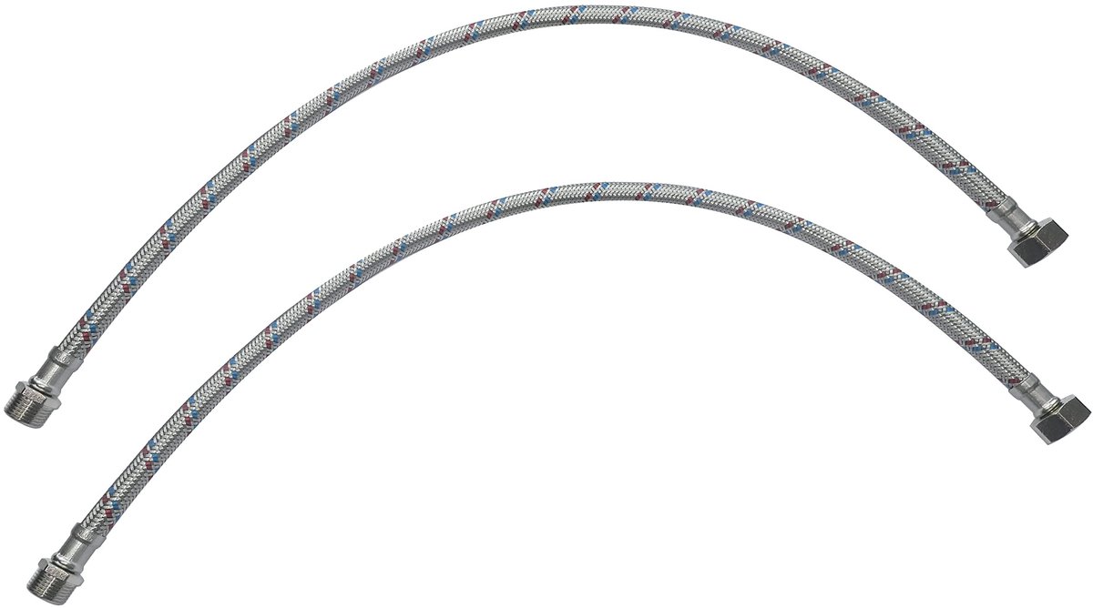 Dailygoods- Slangleidingen Set van 2 - 600 mm - 1/2 inch Vrouwelijk/3/8 inch Mannelijk - Flexibele Aansluitslang - Verbindingsslang Sanitair - Gevlochten Stalen Laag