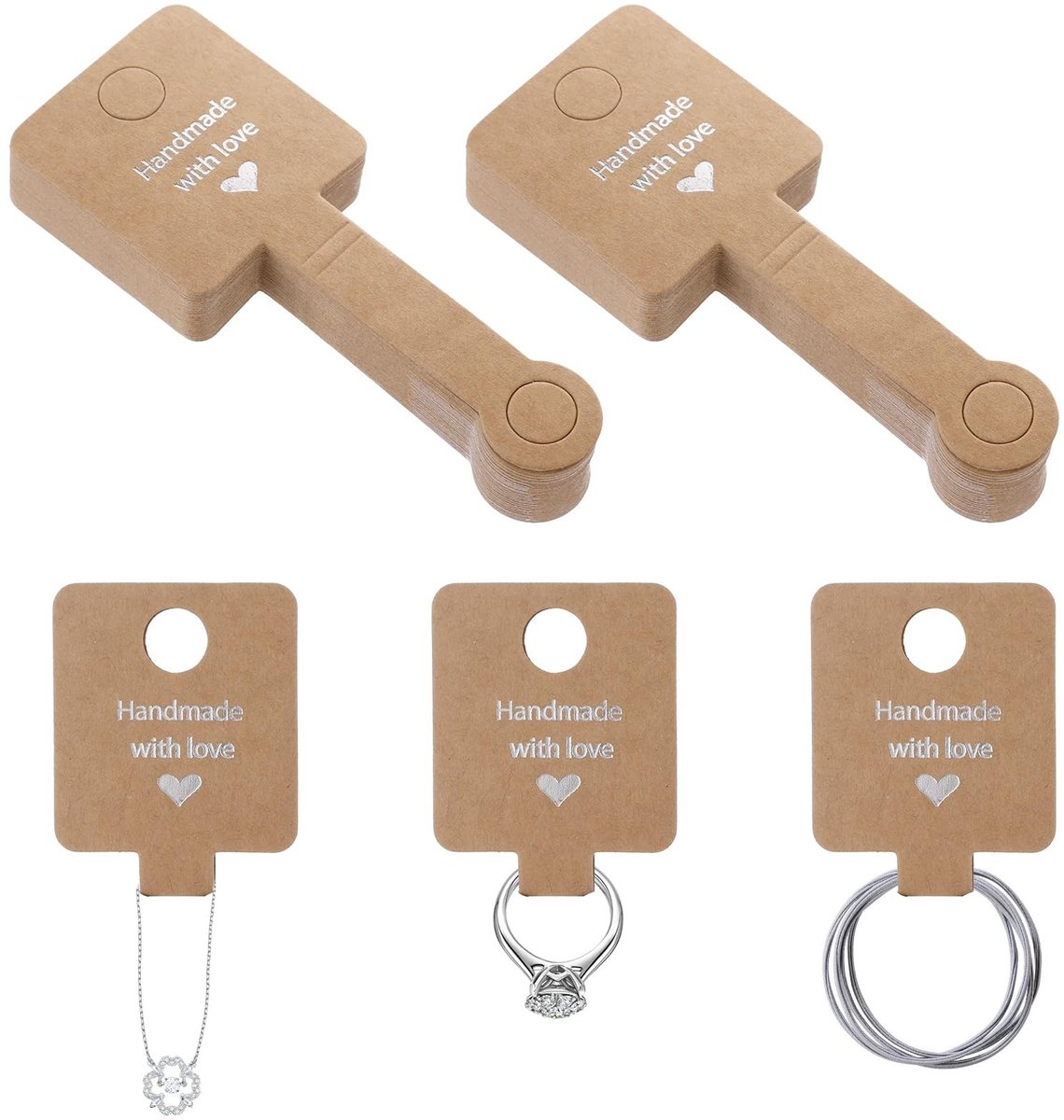 Dailygoods- Displaykaarten 100 stuks - Zelfklevende Oorbellenkaarten - Kraftpapier - 10 x 4 cm - Sieraden - Perfect voor Halskettingen - Sieradenkaart