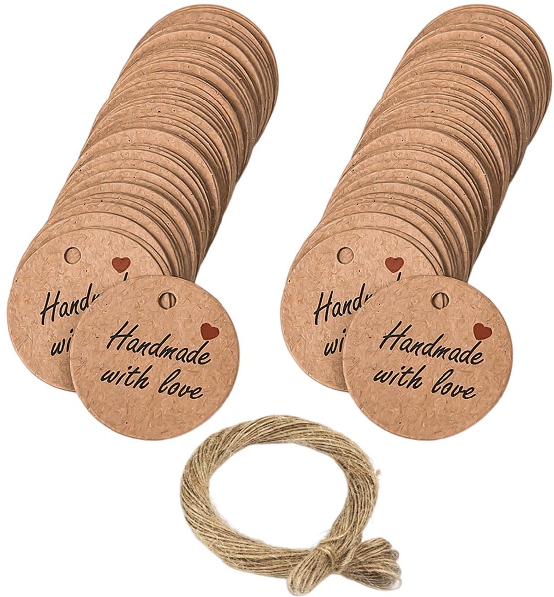 Dailygoods- Cadeauhangers 200 stuks - Handgemaakte Etiketten - Karton - Decoratieve Etiketten - 3 cm - Henneptouw 40 m