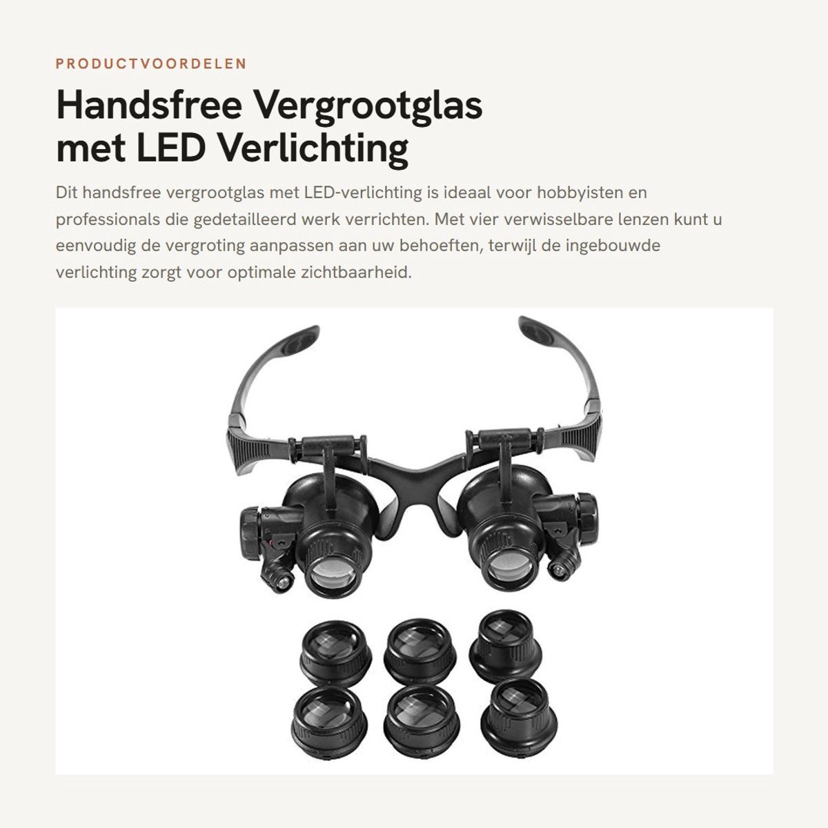 Dailygoods - Handsfree Vergrootglas met LED Verlichting en Verwisselbare Lenzen