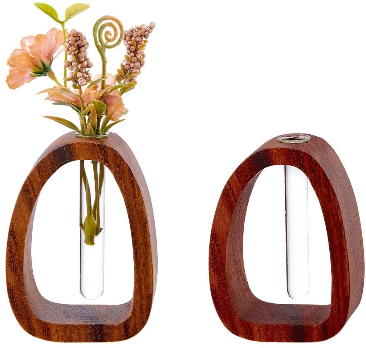 Dailygoods- Bloemenvazen 2 Stuks - Houten Reageerbuis Vazen - Houten Frame - Hydrofonische Planten - Decoratie voor Thuis - Afmetingen 95 x 68,5 x 40 mm - Plantenvaas