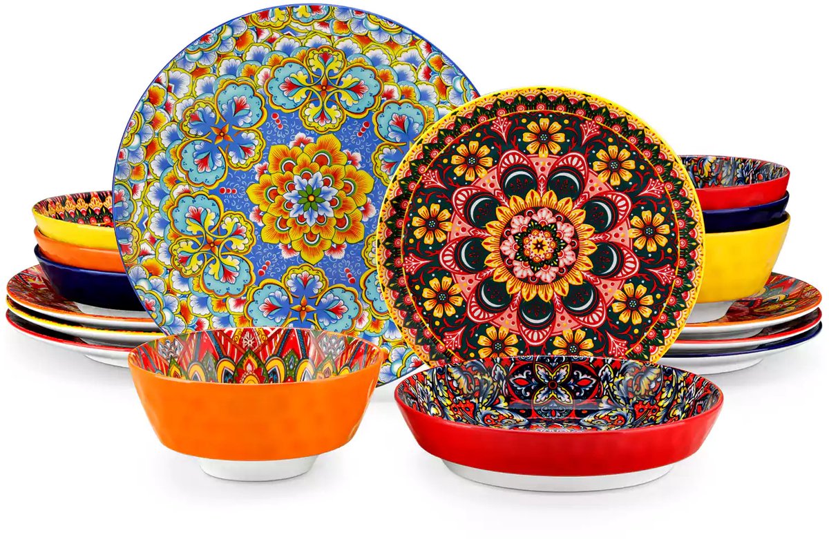 Serviesset - Bohemian Stijl - 4 Persoons Servies - Porselein - Dinerborden - Dessertborden - Ontbijtkommen - Soepkommen - 16-delige Set