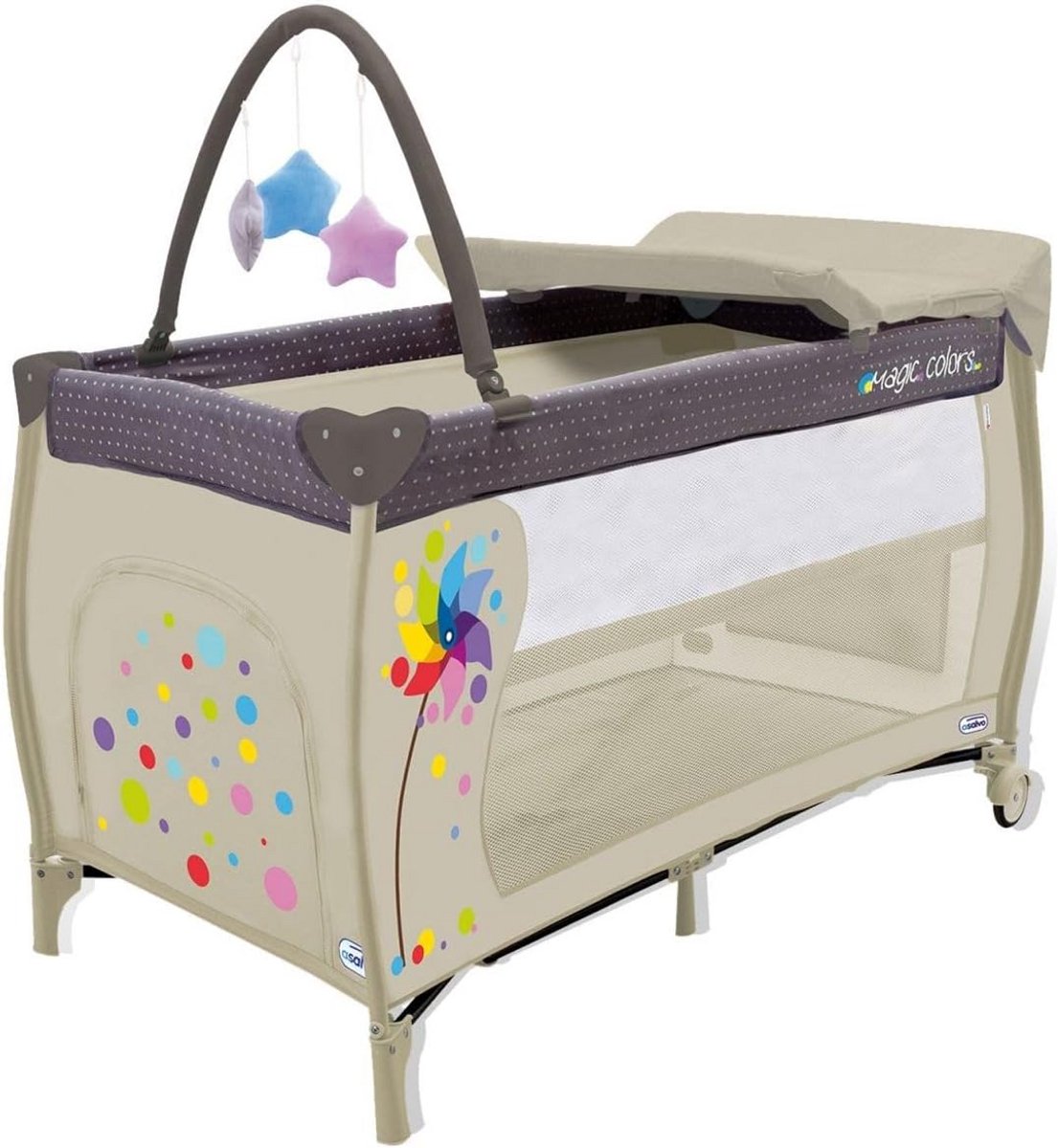 Reisbed - Kinderledikant - Veilig Slapen - Met Speelmobiel - 126 x 71 x 80 cm - Beige