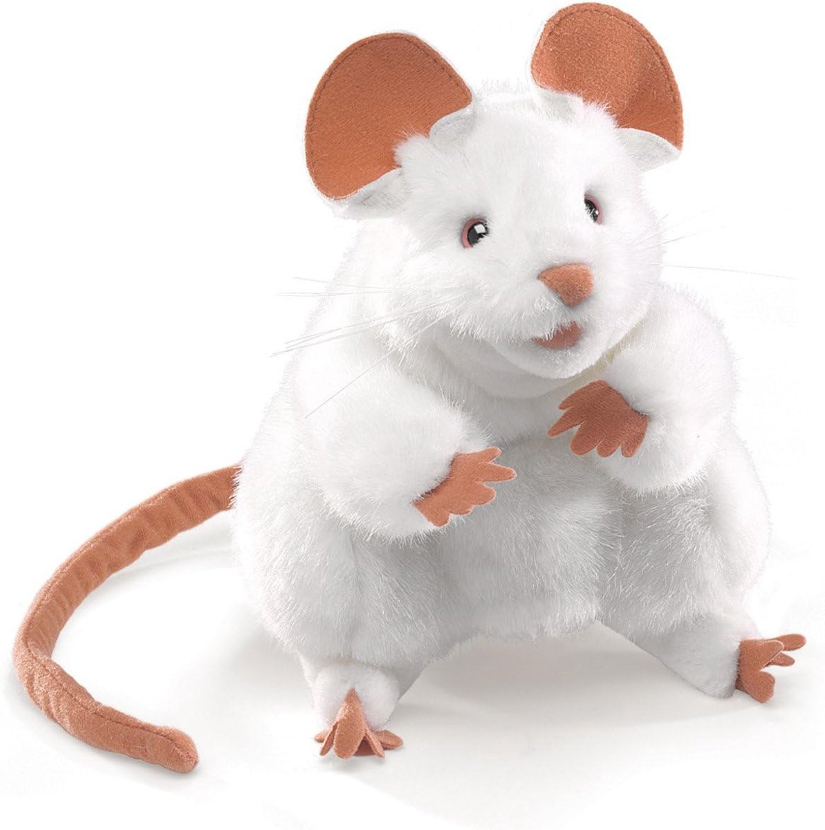 Handpop Muis - Pluche Dier - Verhalen Vertellen - Interactieve Mond - 20 cm Hoog - Wit