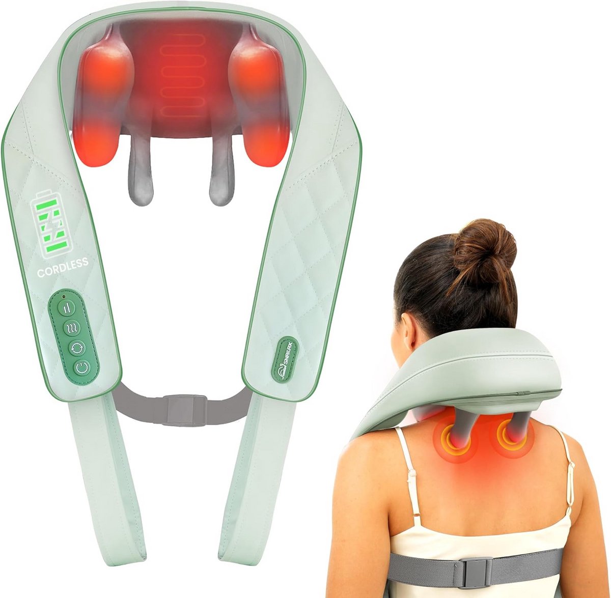 Nekmassageapparaat - Shiatsu Kneedmassage - Ontspanning Spieren - Draadloos Met Warmte - 30 x 12 x 55 cm - Groen