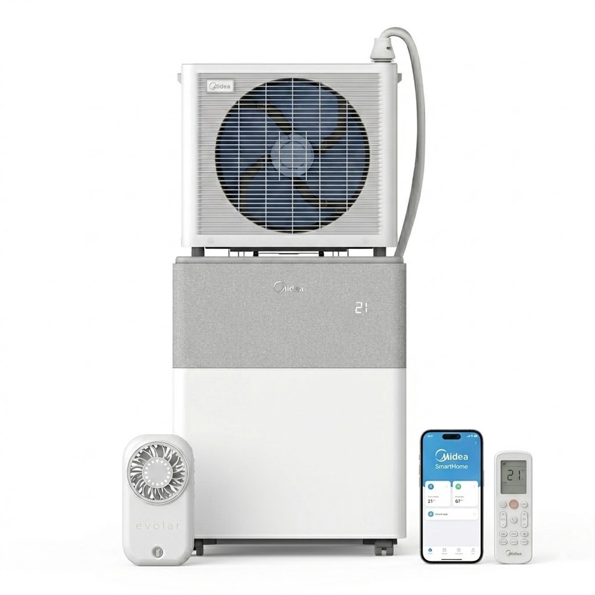 Midea PortaSplit Mobiele Split Airco - 12.000 BTU - Incl. Evolar Oplaadbare Handventilator - Koelen & Verwarmen - Met Wifi