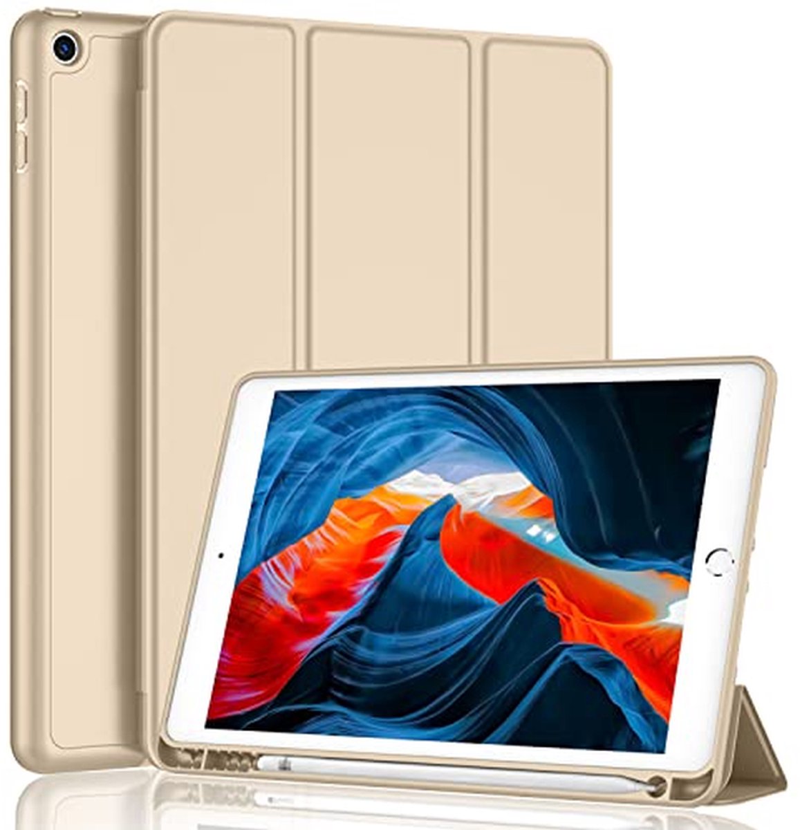 iPad hoesje - Beschermhoes tablet - Apparaat beschermen - Met potloodhouder - 102 inch - Champagne Goud