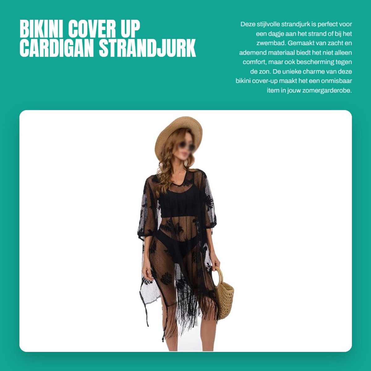 Dailygoods- Strandjurk Dames - Zacht, Dun, Transparant Materiaal - Bikini Cover-Up - Kantpatroon - Kwastjesrand - Zonbescherming