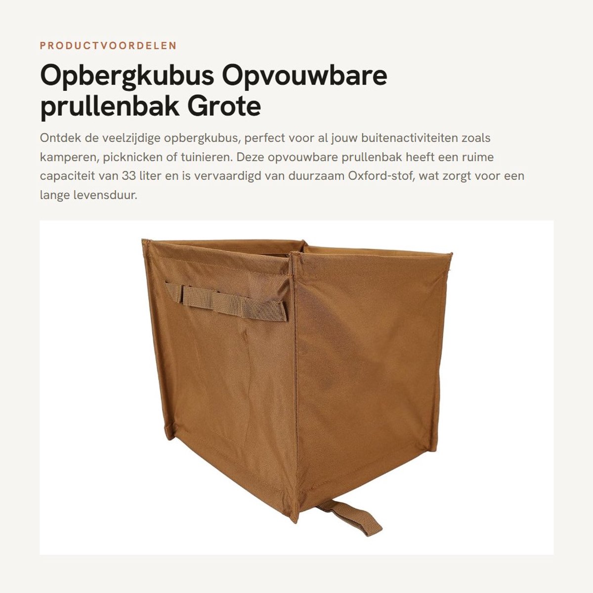Dailygoods- Opbergkubus Grote Capaciteit 33 Liter - Opvouwbare Prullenbak - Oxford-Stof - Voor Buiten - Kamperen - Lichtgewicht - Opbergtas