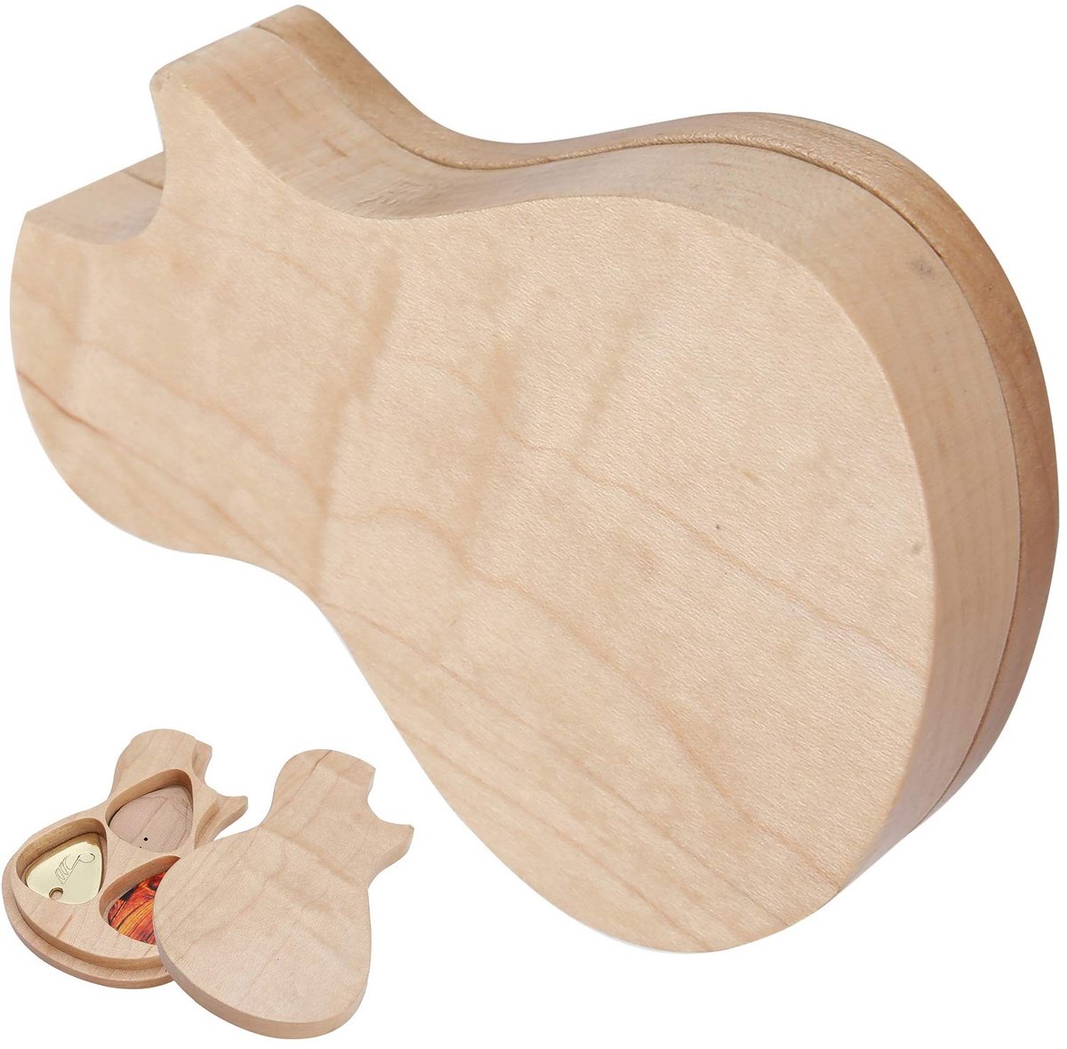 Dailygoods - Plectrum - Houten Plectrumhouder - Duimplectrumhouder - Esdoorn - Massief Houten Accessoires - Perfect voor Gitaristen - Inclusief Plectrums