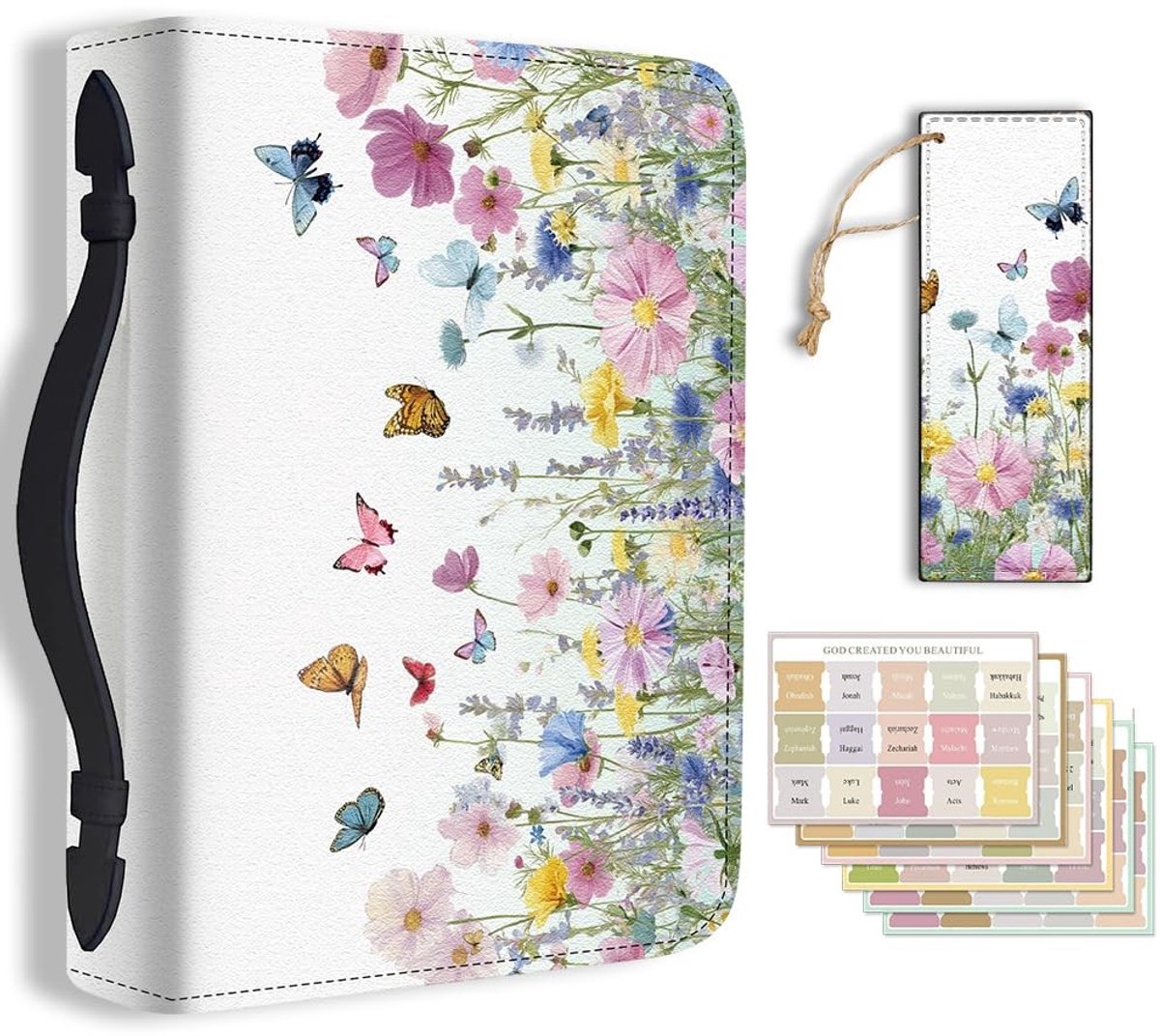 Dailygoods- Bijbelhoes Grote Formaat - PU Leer - Bijbeldraagtas - Bladwijzer - Wildbloemen Design - 20,3 x 28,5 x 5,9 cm - Draagaccessoires