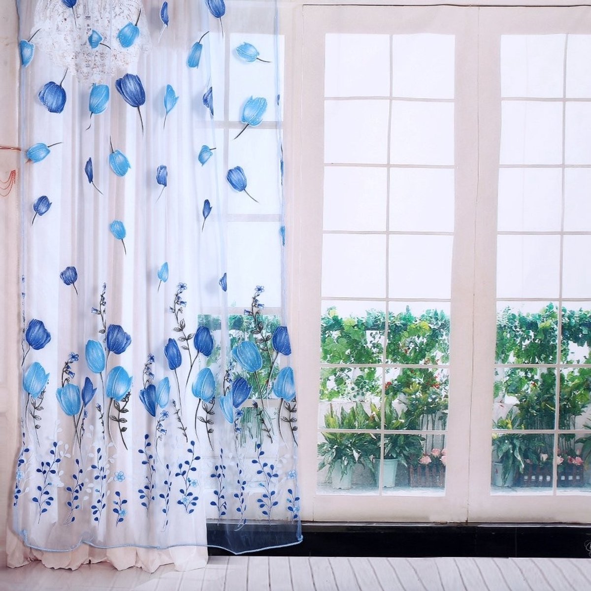 Dailygoods- Tule Gordijn - Tulpen Print - Transparant Drape - Decoratie voor Woonkamer/Balkon - Polyester - 100% Gloednieuw - Raamgordijn