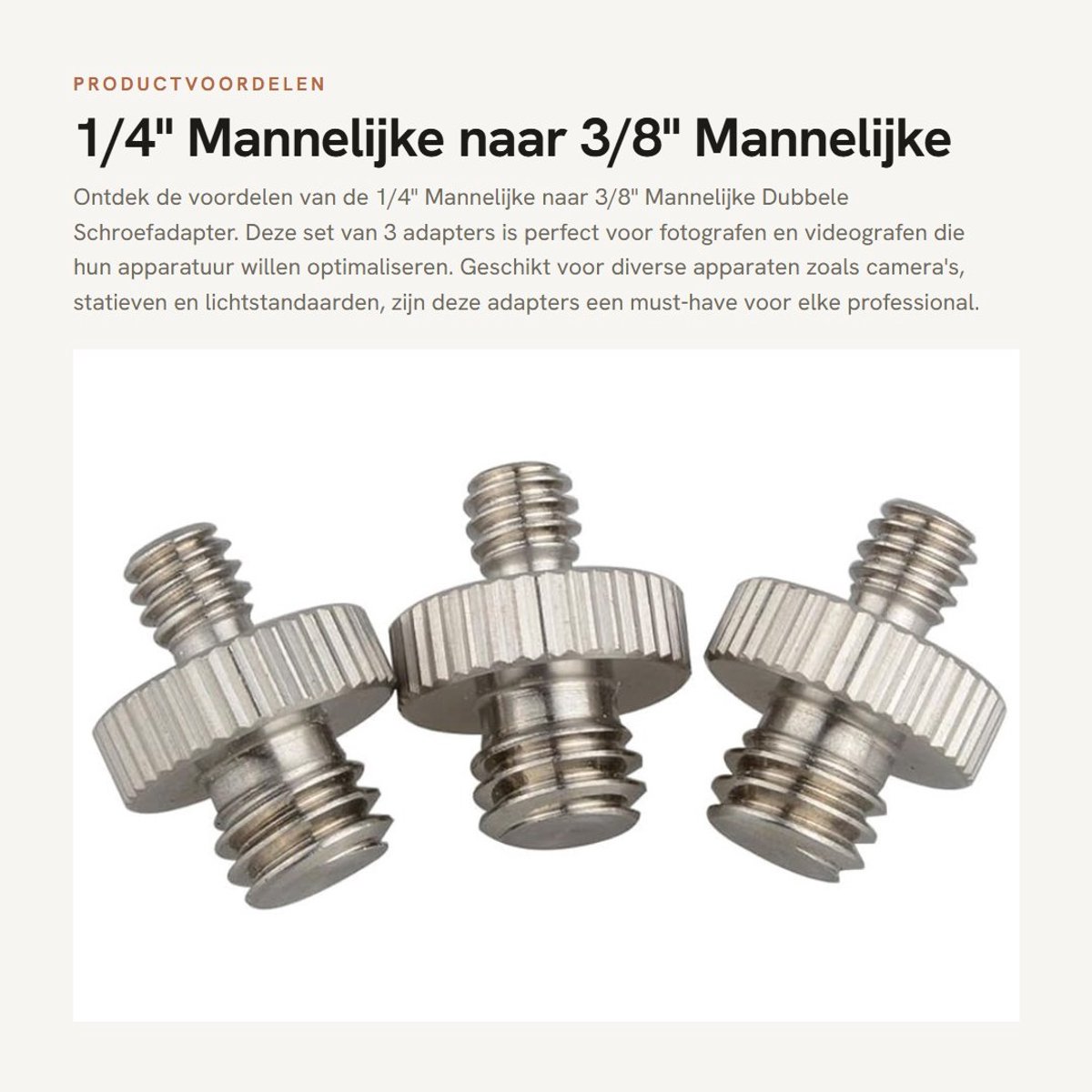 Dailygoods - 1/4" Mannelijke naar 3/8" Mannelijke Dubbele Schroefadapter - Set van 3 - Geschikt voor camera en statief - Duurzaam en veelzijdig - Idea...