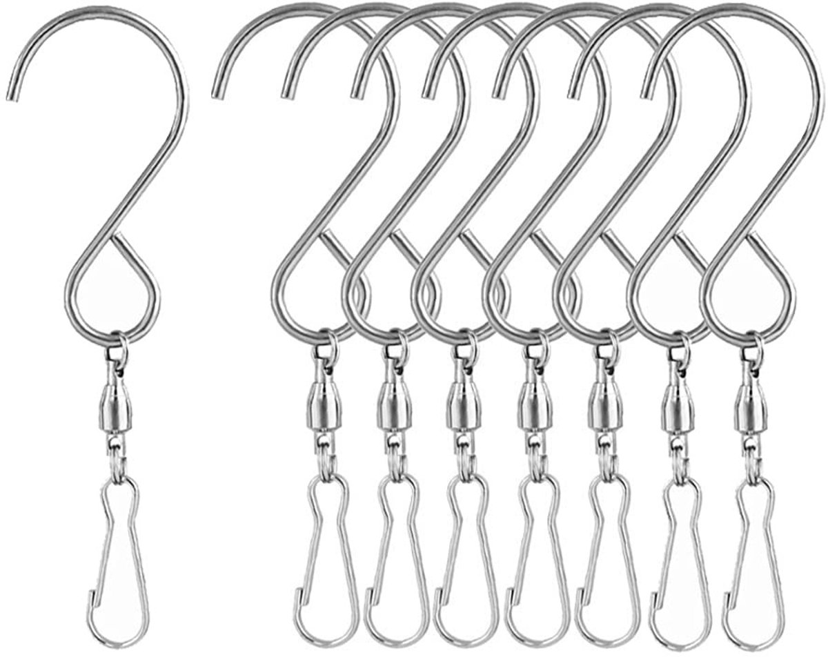 Dailygoods- Haakclip 8-delige set - Draaibare S-haakclip - Winddicht - Roestvrij staal - 360 graden rotatie - Compact en eenvoudig te installeren - Ophanghaak