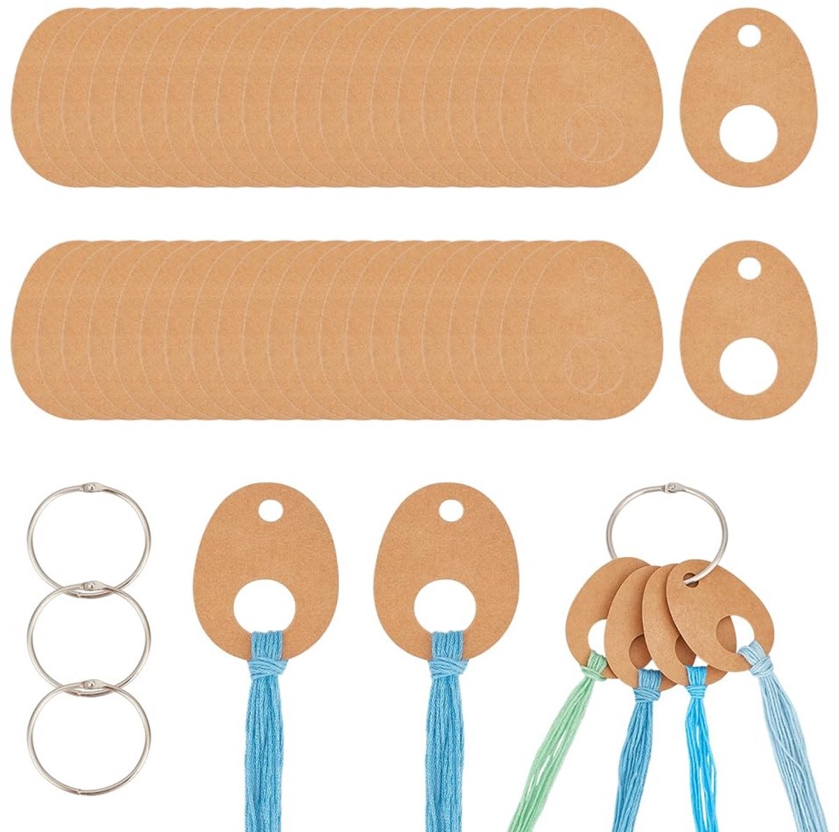 Dailygoods- Flosdraad 100 Stuks - Druppelvormige Flosdraad - Burlywood Papier Wikkeldraad - Naaien Opslag - Doe-Het-Zelf Ambachten - Organisator met 4 IJzeren Ringen - Draadorganisator