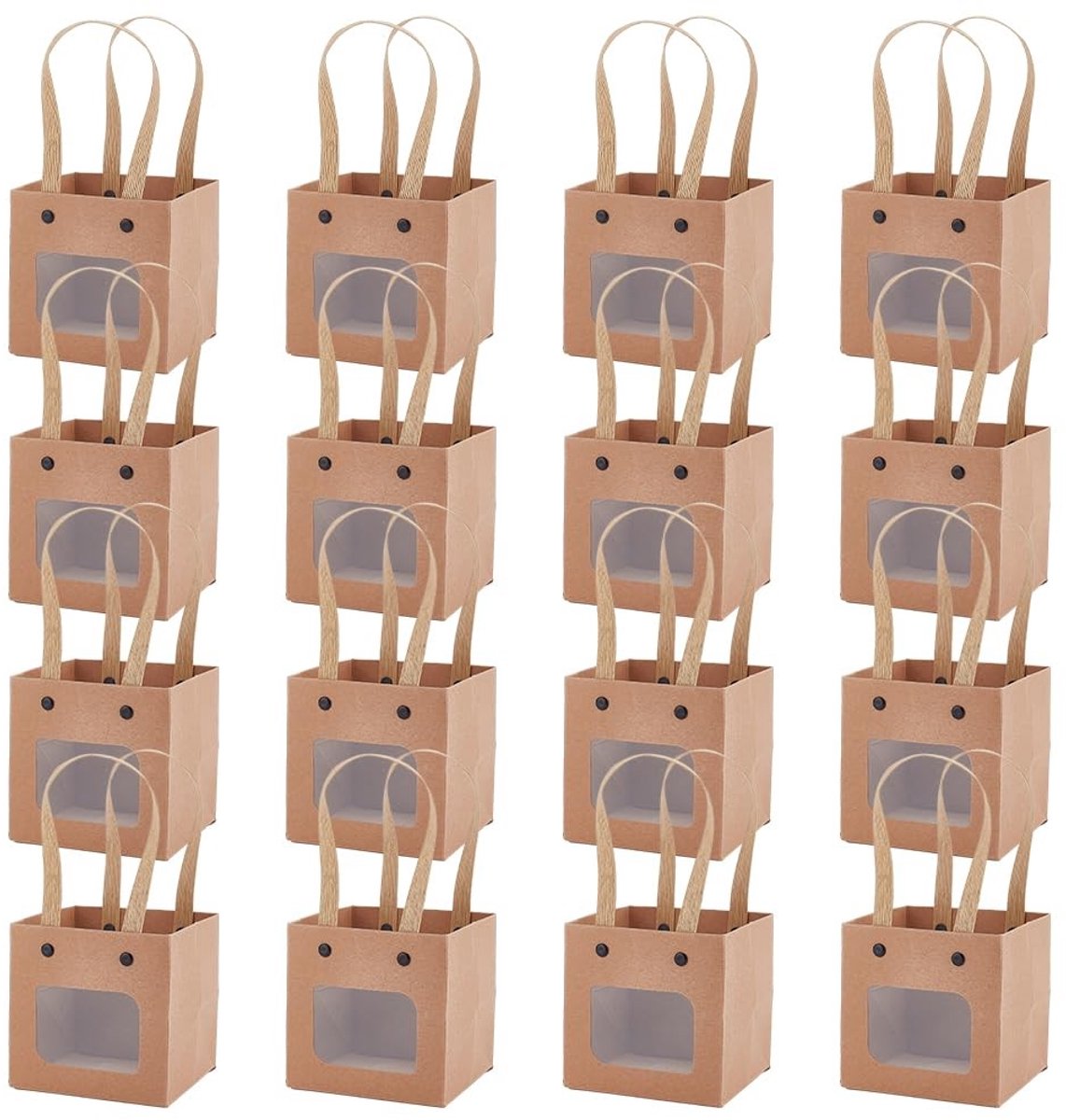 Dailygoods - 16 Verpakkingen Vierkante Papieren Geschenkzakken met Handgrepen - Bruin