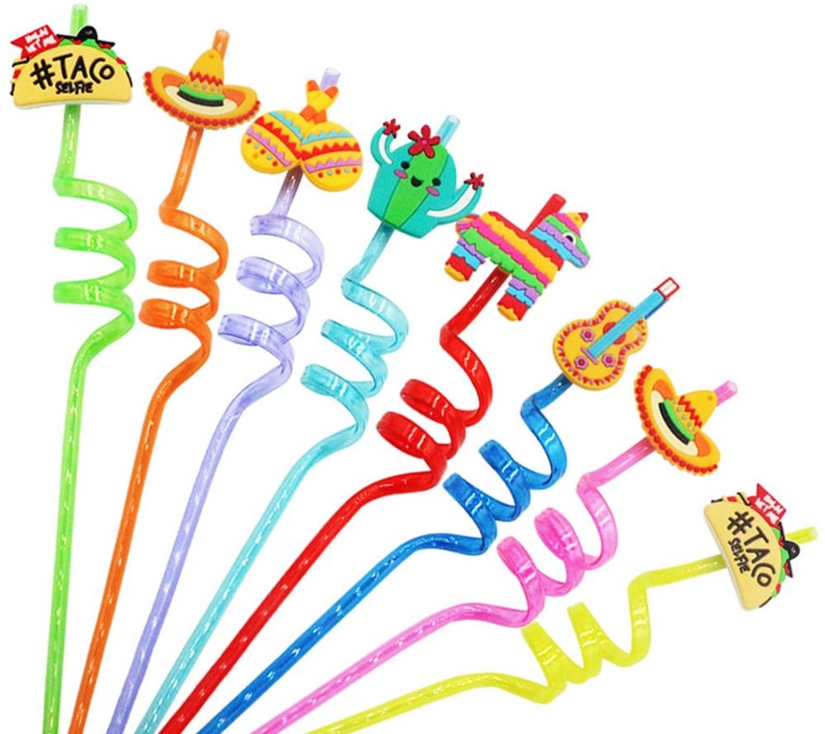 Dailygoods- Drinkrietjes 24 Stuks - Herbruikbare Fiesta Rietjes - Uniek Ontwerp - 8 Kleuren - Veilig en Duurzaam - 27 cm Lang - Feestrietjes
